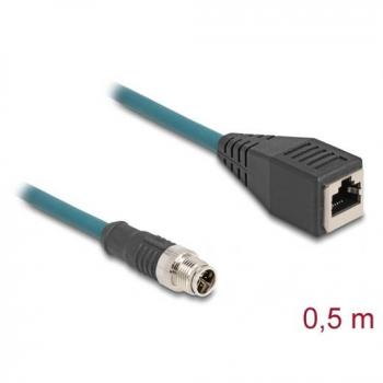 Cable Adaptador M12 a RJ45 50 cm S/FTP Cat6a Negro-Turquesa