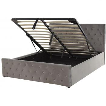 Cama Doble Tapizada en Terciopelo Gris 140 x 200 cm con Almacenamiento y Cabecero Acolchado Amiens