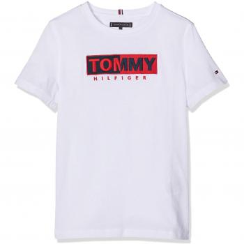 Tommy Hilfiger Essential Graphic Embr tee S/s, Camiseta para Niños, Blanco