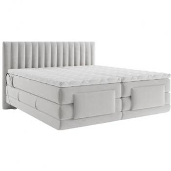 Boxspring con cabecero con costuras verticales + somieres eléctricos de relajación + colchón + topper - 2 x 90 x 200 cm - Terciopelo - Gris claro - DONISI de PALACIO