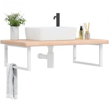 Estante de lavabo de pared de acero y madera maciza de roble