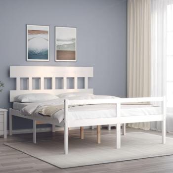Cama con cabecero de madera maciza blanca 160x200 cm