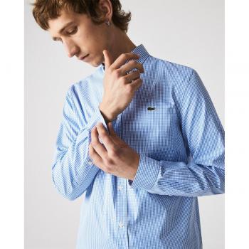 Lacoste Regular Fit Premium Cotton Long Sleeve Blue Checkered Shirt for Men - Size 4XL