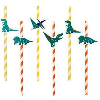 My Little Day My MLD-PADINO - Juego de 12 pajitas de papel, diseño de dinosaurio, multicolor