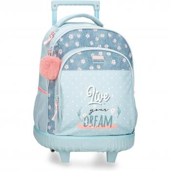 Mochila escolar infantil MOVOM Live your dreams con pompon decorativo, varios compartimentos y dos ruedas de Joumma Bags