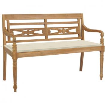 Batavia Bench 120 cm Solid Teak Wood with Cream Cushion