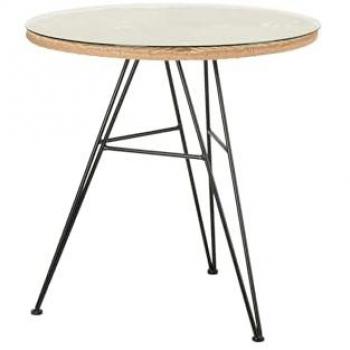 Mesa de Ratan Sintético con Estructura de Hierro y Tapa de Cristal 75x75x75 cm