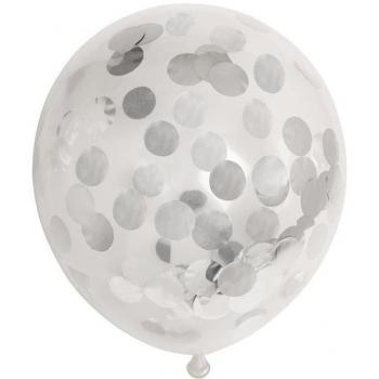 Pack de 6 Globos de Confetti Plata Metalizado de 30 cm