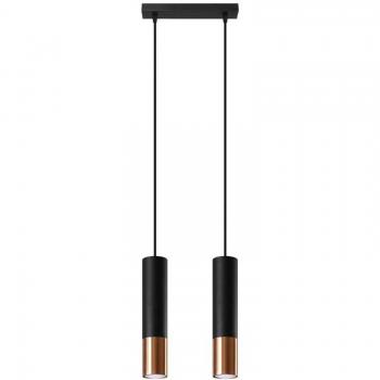 Lámpara de Techo Loopez 2-Luces GU10 Acero Negro y Cobre Colgante Ajustable 90cm