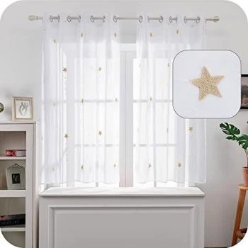 Amazon Brand - Umi Cortinas Translucidas Decorativas con Motivos Lluvia de Meteoros con Ojales 2 Piezas 140x138cm Lino