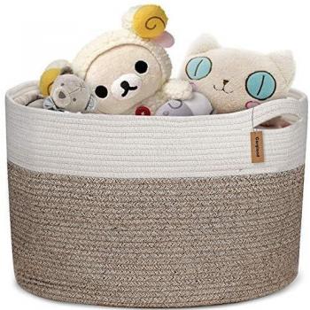 Cosyland XXLarge 50x50x33cm Cesta de Colada Almacenamiento Tejida Canasta Grande Plegable Organizador de Cuerda de Algodón Cestas de Ropa Lavandería para Bebés Toallas Manta Cesto de Guardería con Asa
