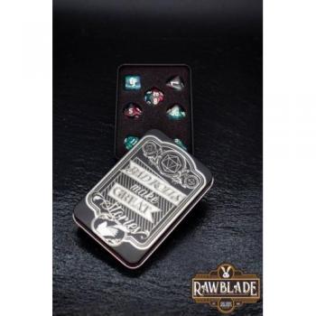 RAWBLADE DADOS LATAS BAD ROLLS (7) - Dados de resina, diseño único, 7 piezas por set, incluye dados de diferentes colores y estilos, ideales para juegos de rol y mesa