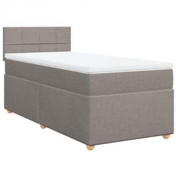 Cama box spring con colchón tela gris taupe 80x200 cm