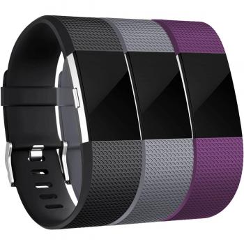 HUMENN Compatible con Fitbit Charge 2 Correa, Edición Especial Deportes Recambio de Pulseras Ajustable Accesorios para Fitbit Charge 2 Grande #3 Negro+Gris+Ciruela