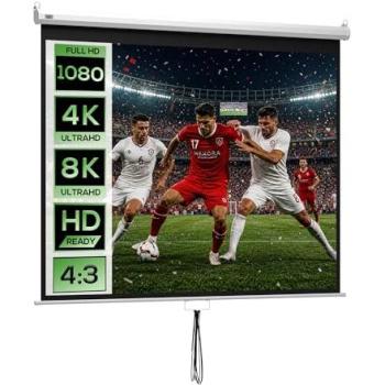 Pantalla de Proyector Manual 100 Pulgadas, Formato 4:3/16:9, para Interior y Exterior, Cine en Casa y Oficina, 203x152 cm, Blanco