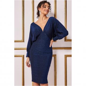 Goddiva Kimono Sleeve Lurex Midi Dress - Royal Blue, Size 10 UK