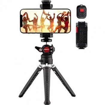Lammcou Mini trípode de cámara, Tripod portátil liviano con 2 segmentos y Cabezal de Bola Completamente Giratorio y Soporte para teléfono Celular con trípode de Zapata de Flash