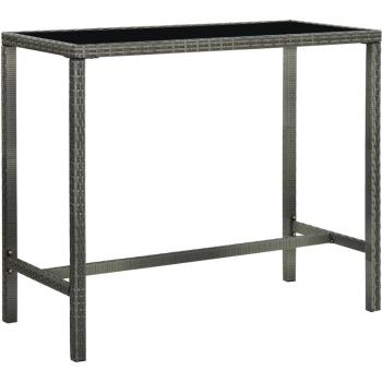vidaXL Garden Bar Table - Grey, 130x60x110 cm, Poly Rattan and Glass