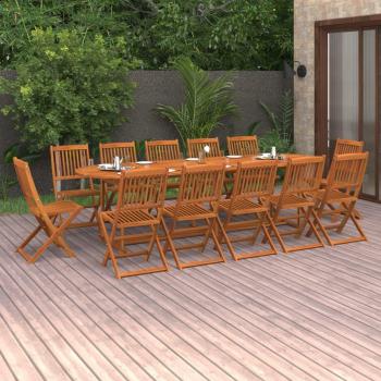 Set de comedor de jardín 13 piezas madera maciza de acacia marrón 280x90x75cm