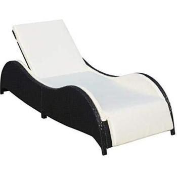 Poly Rattan Sun Lounger with Cushion - Black