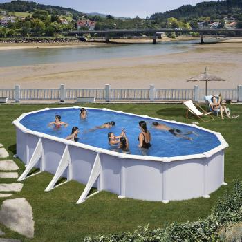Gre KITPROV818- Piscina Atlantis Desmontable Ovalada de Acero Color Blanco 800x470x132 cm