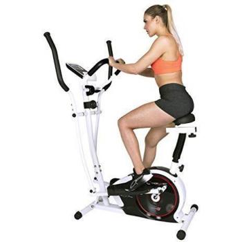 Christopeit CT 4 2-in-1 Crosstrainer with Seat, 100 kg Max User Weight, 8 Resistance Levels, LCD Display and Pulse Sensors