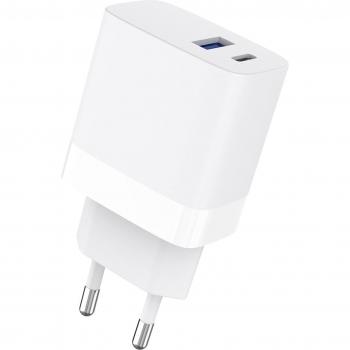Cargador de pared blanco Inves LT-361C15 USB Dual + cable USB-C a USB-C 1,5 m