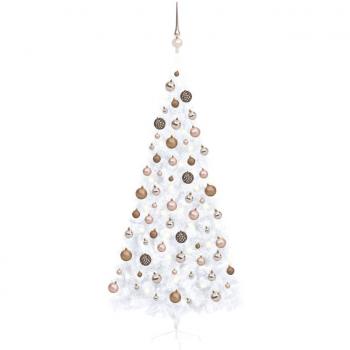 vidaXL Artificial Half Pre-lit Christmas Tree with Ball Set White 210 cm