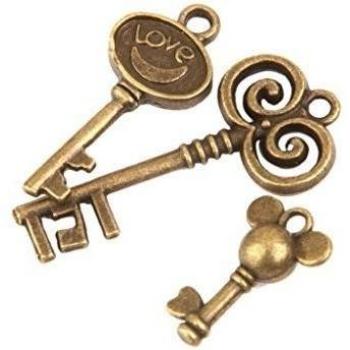 50pcs Abalorio Colgantes Forma Clave Esqueleto Aleación Color Bronce para Collar Pulsera