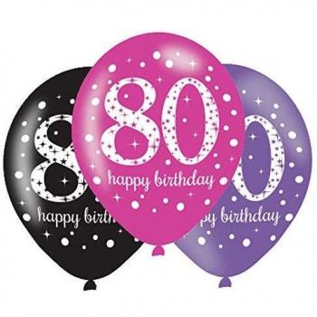 Pink Sparkling Celebration 80th Birthday Latex Balloons 11/27.5cm - /6