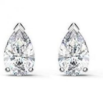 Swarovski Pendientes de botón Attract Pear, blanco, baño de rodio