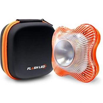Flash LED - Baliza Autónoma Emergencia, Luz de Preseñalización Peligro, Linterna, Base imantada, Seguridad Vial, Homologada Normativa DGT, Señal V16