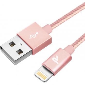 RAMPOW Cable iPhone Cargador Lightning [Apple MFi Certificado] -Nylon Trenzado con C89 Cable Lightning para iPhone12/11/11Pro/X/XS/XR/8/8Plus/7/7Plus/6s/6/SE/5s/5/iPad/iPod y más - 1M, Oro Rosa