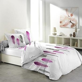 Douceur d 'Intérieur 1441014 Poetique Juego sábana bajera con sábana bajera/sábana plana/2 fundas de almohada algodón, 140 x 190 cm), multicolor
