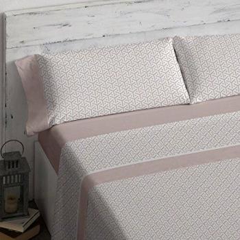 Burrito Blanco Juego de Sábanas 300 de Algodón Ecológico con Estampado de Formas Geométricas para Cama de Matrimonio de 180x190 cm hasta 180x200 cm, Beige