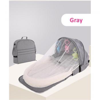 Cama portátil plegable para bebé con protección solar y mosquitera, cesta de dormir transpirable y suave con juguetes