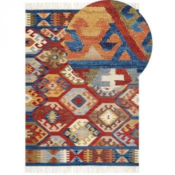 Alfombra Kilim de Lana Multicolor Hecha a Mano 200 x 300 cm