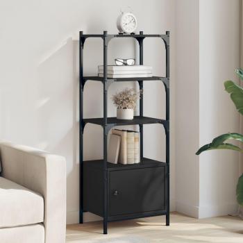 Librería de 3 estantes de madera ingeniería 41x30x109,5 cm en color Negro, Roble Sonoma y Roble ahumado, mueble de almacenaje para oficina, estudio y dormitorio