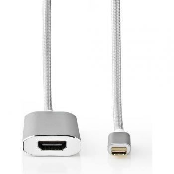 Adaptador USB 3.2 Gen 1 Tipo-C Macho a HDMI Hembra con Alimentación, Longitud de 2 m, Cable Trenzado y Dorado