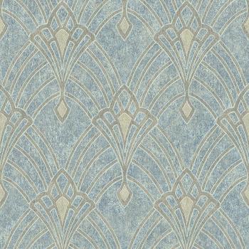 Papel Pintado Oriental Barroco Mata Hari Metálico Azul Beige 0.53 x 10.05 m