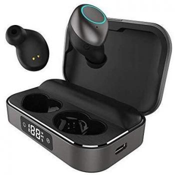 Holiper Auriculares Inalámbricos Bluetooth 5.0, Cascos Inhalabricos con Microfono, Estéreo Aauriculares sin Cable, Bateria Larga Duracion, Wireless Earbuds para Música Running Deportivos, Negro