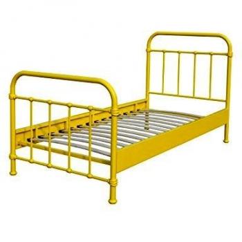Cama Individual de Metal Amarillo New York (90x200 cm) con Somier Incluido, Fabricado en Europa