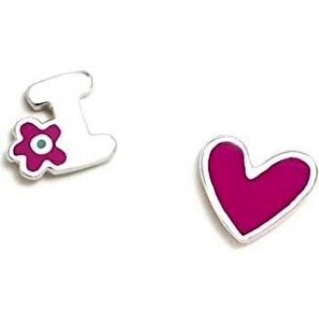 Pendientes Agatha Ruiz de la Prada colección ABECEDARIO plata Ley 925m inicial I corazón morado