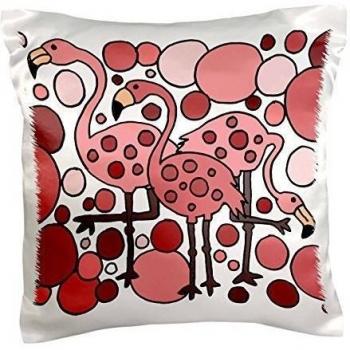 3dRose pc_195210_1 Funny Pink Flamingos Birds Abstract Pillow Case, 16 x 16