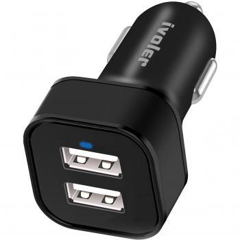 iVoler 24W / 4.8A Cargador de Coche USB Dual-Port, Adaptador Automóvil con Tecnología Qsmart para Samsung, Otros Móviles, Tableta, Cargador Portatil, etc. - Negro