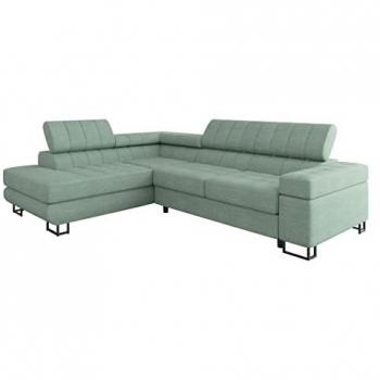 Sofá rinconero Comfivo 247 turquesa con función de descanso y caja de ropa de cama, 271x203x71cm