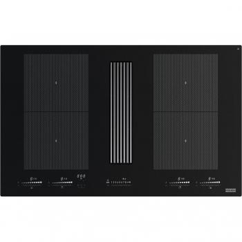 Placa de inducción Franke con extractor integrado, 4 zonas de cocción, modelo Mythos 2Gether Icon Steel FMY 8391 HI, color negro