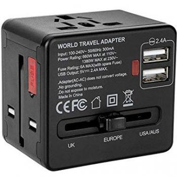 Etlephe Enchufe Adaptador Universal de Viaje, Adaptadores Internacionales con 2 USB para Americano Europeo Ingles Japón Chino Acerca de 150 Países, 100v-240v 6A