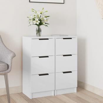 Aparadores de Madera Contrachapada y Blanco Brillo 2 uds 30x30x70 cm, Mueble de Almacenaje de Salón, Armarios con Puertas, Cajón de Madera, Buffet Moderno