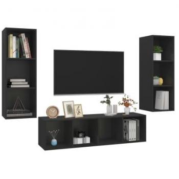 vidaXL Juego de muebles de salón 3 piezas madera ingeniería y aglomerado negro, incluye Mueble de Salón, Mueble TV, Mesa de TV